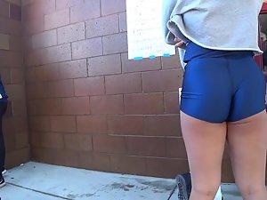 Thick thighs and ass in glowing blue shorts Picture 7