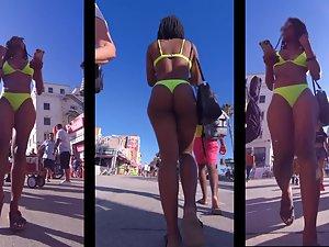 Chocolate booty wiggles in yellow bikini thong Picture 2