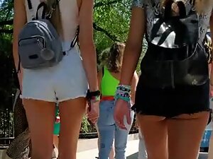 Creepshot of sexy teen friends in shorts