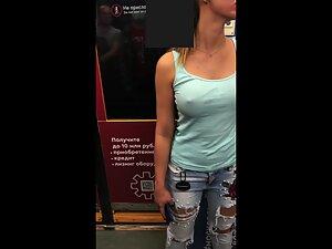 Braless girl with hard nipples in train Picture 4