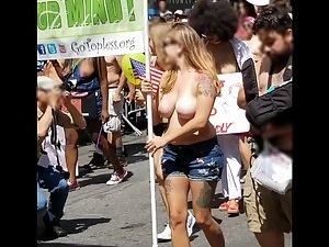Insane amount of tits on a topless parade Picture 5