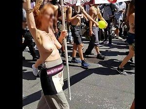 Insane amount of tits on a topless parade Picture 6