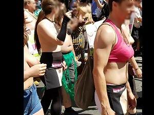 Insane amount of tits on a topless parade Picture 8