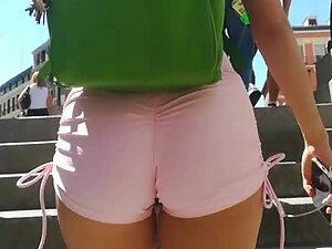 Epic young ass in tight pink shorts