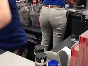Yummy ass of a cashier worker