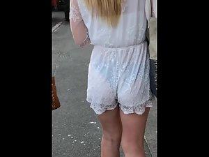 Hot blonde in transparent white lace outfit Picture 2
