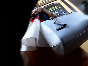 Frontal upskirt of hot woman in train Picture 3