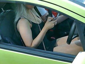 Epic upskirt of hot blonde when she sits in car Picture 1