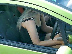 Epic upskirt of hot blonde when she sits in car Picture 3
