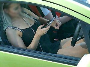Epic upskirt of hot blonde when she sits in car Picture 8