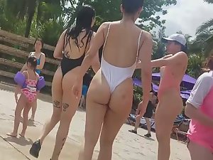 Slut parade at swimming pool