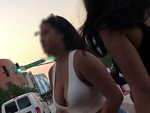 Big boobs spotted on a crosswalk