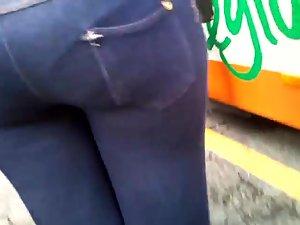 Big round ass in tight jeans pants Picture 3