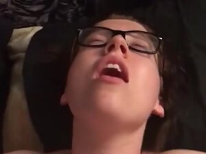 Nerdy girl rolls her eyes when fucked to orgasm