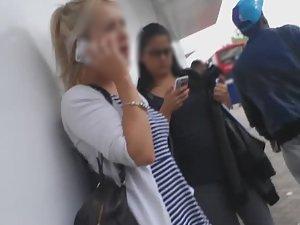 Upskirt of girl talking on the phone