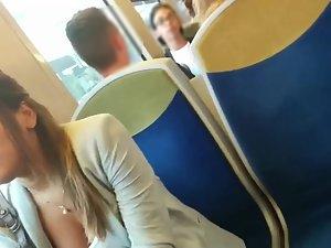 Downblouse of busty beauty in the train Picture 7