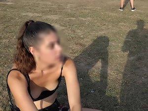 Slutty teen's tits are falling out of her top Picture 2
