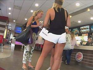 Tall blonde looks sexy in white shorts Picture 5