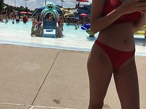 Sexy girl in red two piece bikini at the swimming pool Picture 2