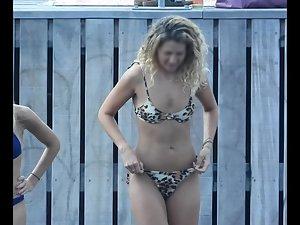 Shaved pussy in leopard thong bikini Picture 8