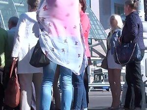 Lace thong in pantyhose and upskirt Picture 4