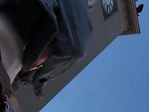 Lace thong in pantyhose and upskirt Picture 5