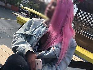 Big boobs of black girl with pink hair Picture 1