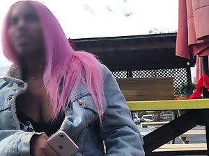 Big boobs of black girl with pink hair Picture 4