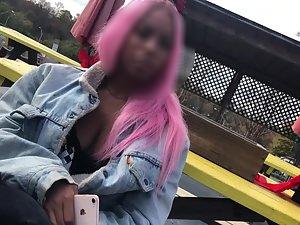 Big boobs of black girl with pink hair Picture 5