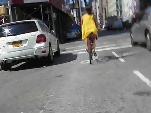 Funny view of her thong on a bicycle Picture 2