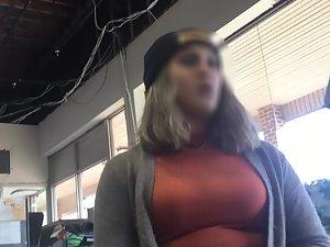 Hot busty cashier with unique style