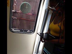 Checking out lovely black girl's tits on the train Picture 7