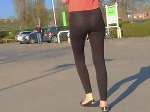 Girly panties seen thru her tights Picture 3