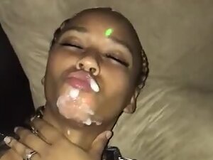 Striptease ends with sex and cum facial