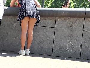 Wind shows upskirt of a busy girl Picture 3