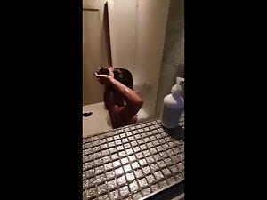 Window peep on tanned naked girl in shower Picture 6