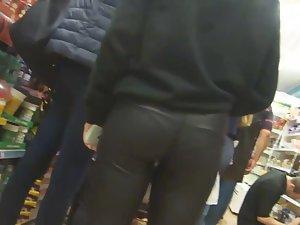 Thong pantyline on sexy ass in leather pants