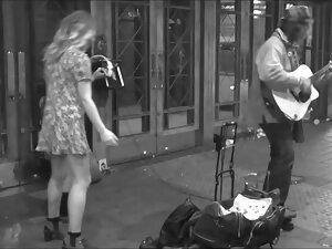 Upskirt after dancing next to a street musician Picture 1