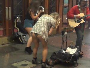 Upskirt after dancing next to a street musician Picture 7