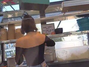 Epic tits of a girl at a fast food restaurant Picture 4