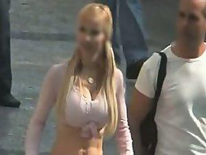 Skinny blonde with big fake tits