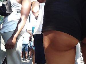 Firm ass cheeks are halfway out of tiny shorts Picture 4