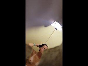 Spying on yummy tits with tan lines in shower Picture 8