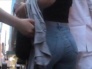 Sexy trio in tight jeans caught by street voyeur Picture 1