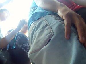 Upskirt of hairy girl while she is with protective boyfriend Picture 3