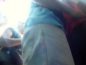 Upskirt of hairy girl while she is with protective boyfriend Picture 4