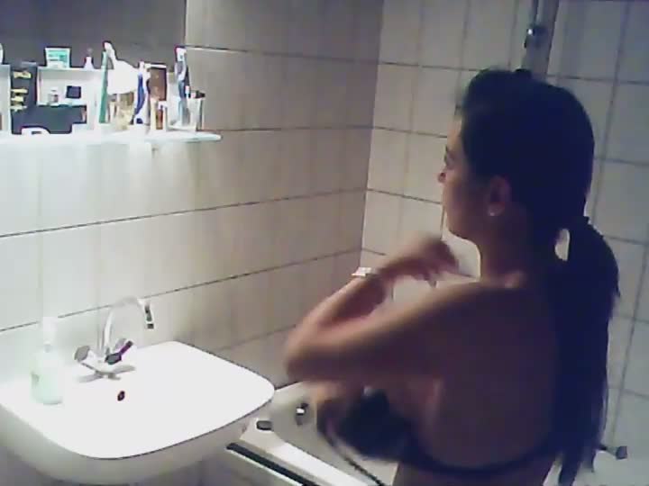 Sweet naked daughter in the bathroom