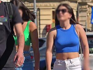 No bra under green and blue top Picture 1