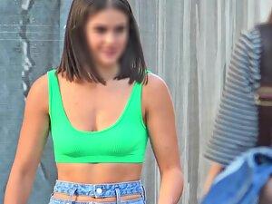 No bra under green and blue top Picture 4