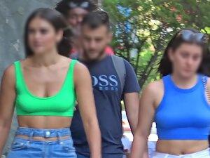 No bra under green and blue top Picture 5